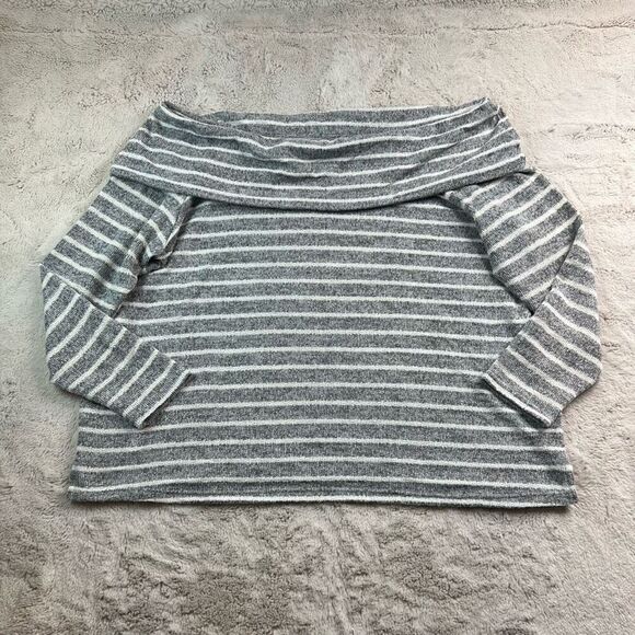 Lane Bryant Off Shoulder Sweater Womens Size 22/24 Grey Stripe Knit Comfort - Picture 1 of 8